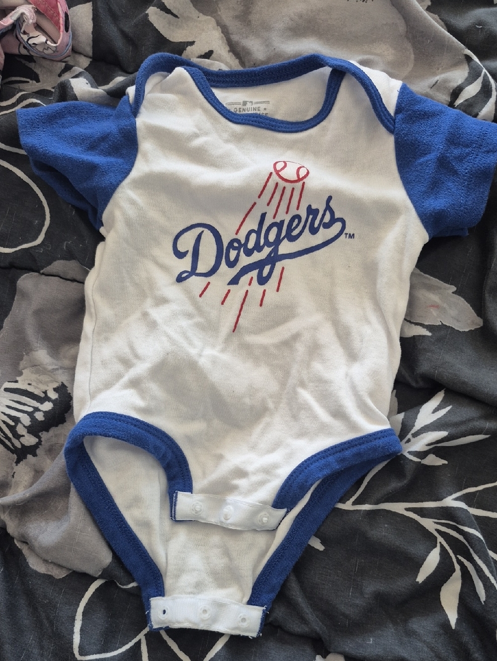 Genuine Merchandise Dodgers White & Blue Baby One-Piece Bodysuit